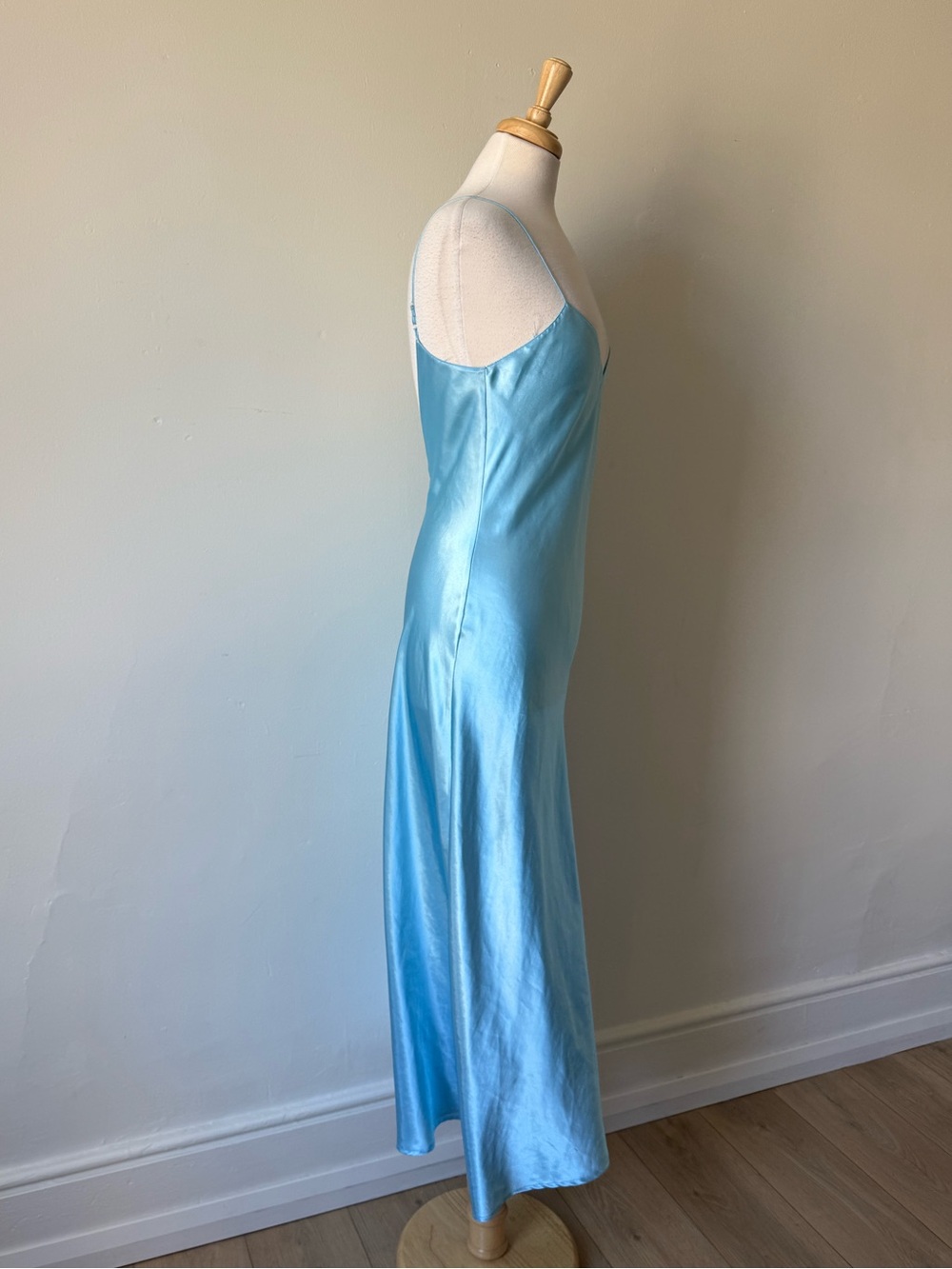 La Senza Blue Satin Slip Dress Y2K Lace Trim Maxi Nightgown Size M - Picture 4 of 9